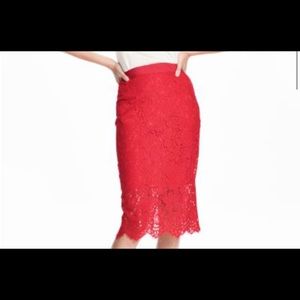 Red lace pencil skirt